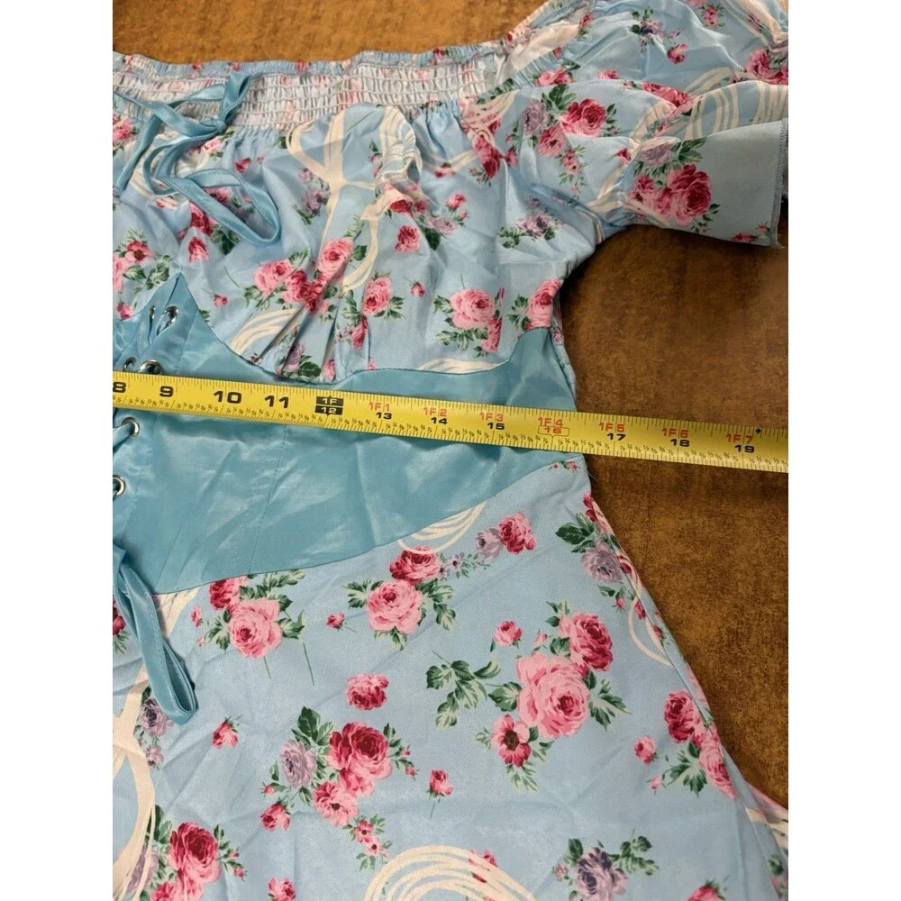 Shein‎ Curve Women’s Blue Floral Corset Dress Size 0x Short Sleeve